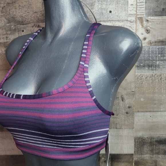 New Athleta Full Focus Strappy Sports Bra PurpleColorblock Stripe XXS - Picture 3 of 8